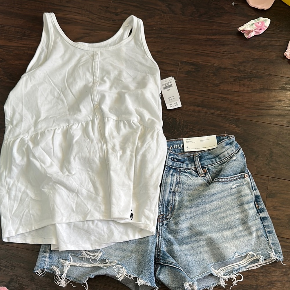 Abercrombie Kids White Tank Top and American eagle Distressed Denim Shorts